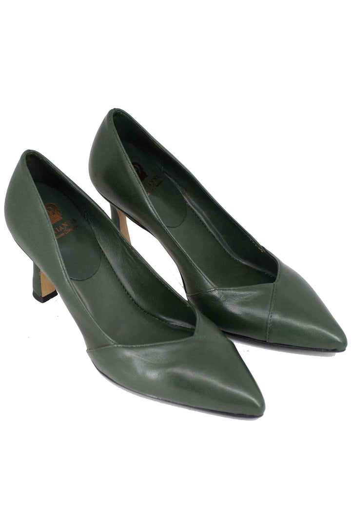 Spatarella Decollete donna in pelle verde tacco alto Saldi Di Fabbrica