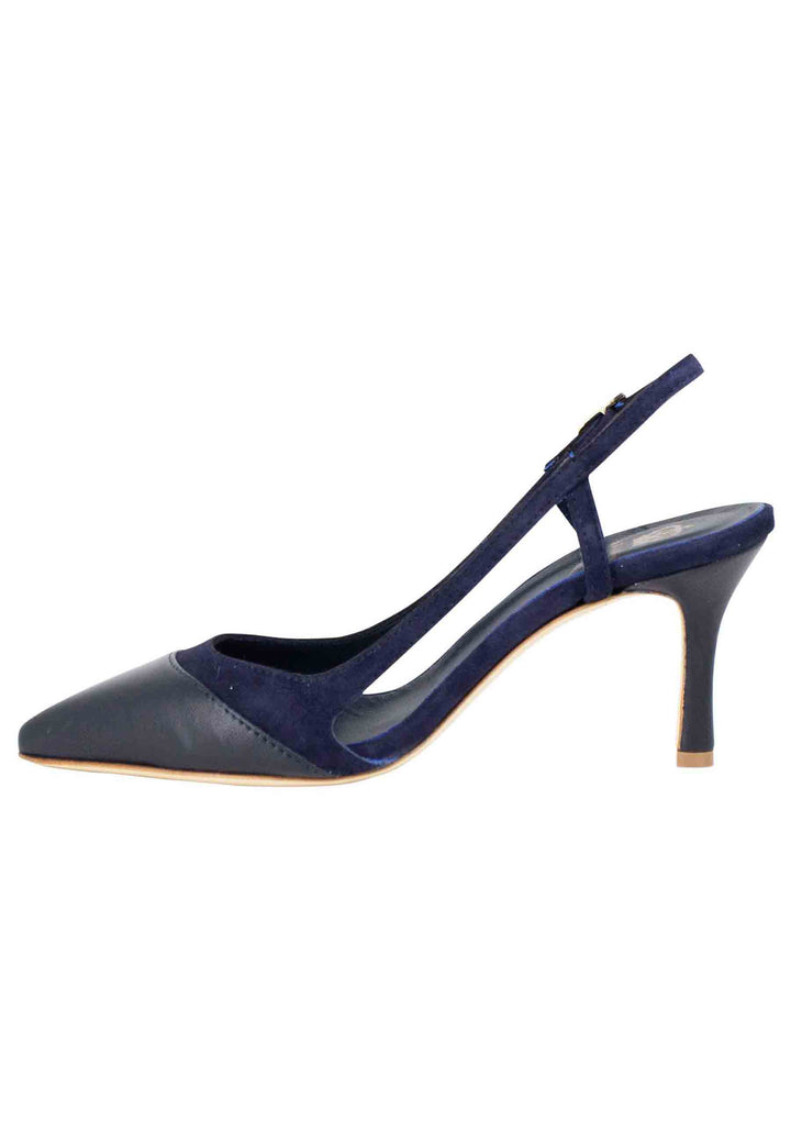 Spatarella Decollete slingback donna in pelle e camoscio blu tacco alto Vendite Flash