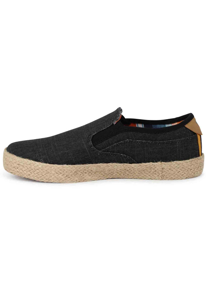 Spatarella Mocassini uomo Calypso Slip On Rope in tessuto nero con suola in corda Grande vendita
