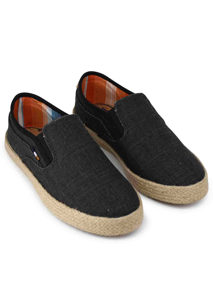 Spatarella Mocassini uomo Calypso Slip On Rope in tessuto nero con suola in corda Grande vendita