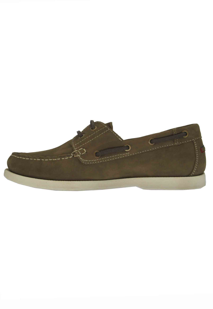 Spatarella Mocassini barca Baltic uomo in pelle verde kaki e suola bianca Fornitura limitata