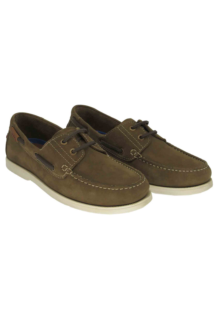 Spatarella Mocassini barca Baltic uomo in pelle verde kaki e suola bianca Fornitura limitata