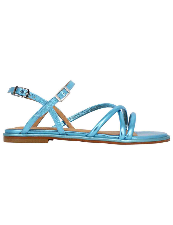 Spatarella Sandali flat slingback donna in pelle laminata turchese Offerta Anniversario