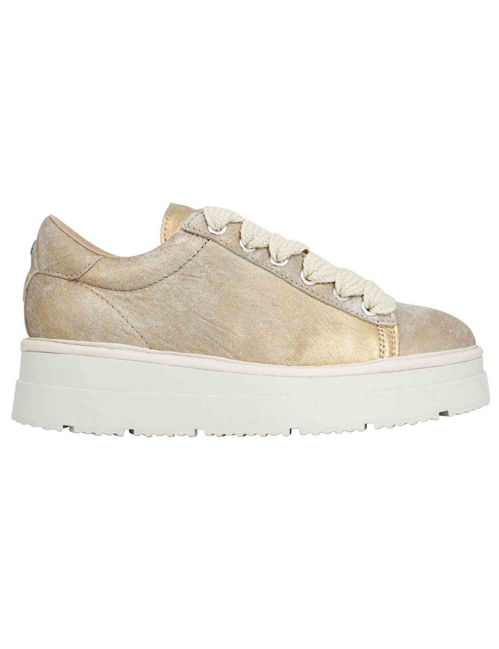 Spatarella Sneakers donna in pelle laminata oro con fondo alto Smaltimento dello stoccaggio