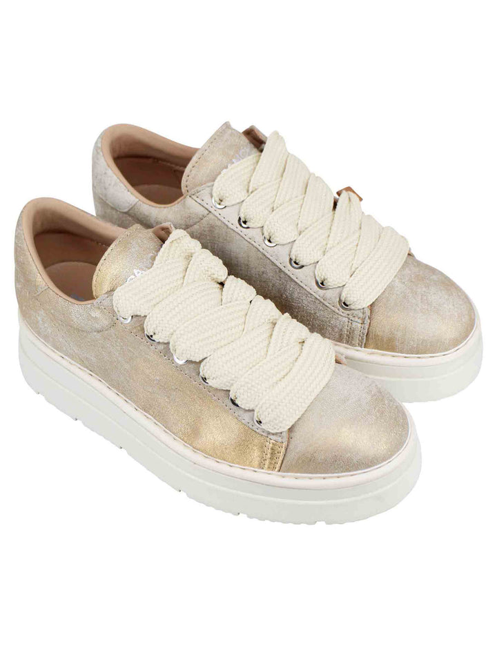 Spatarella Sneakers donna in pelle laminata oro con fondo alto Smaltimento dello stoccaggio