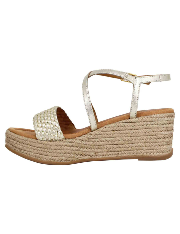 Spatarella Sandali donna in pelle laminata platino intrecciata con zeppa in corda Offerta migliore