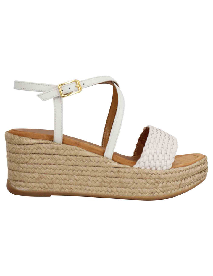 Spatarella Sandali donna in pelle avorio intrecciata con zeppa in corda Offerte esclusive