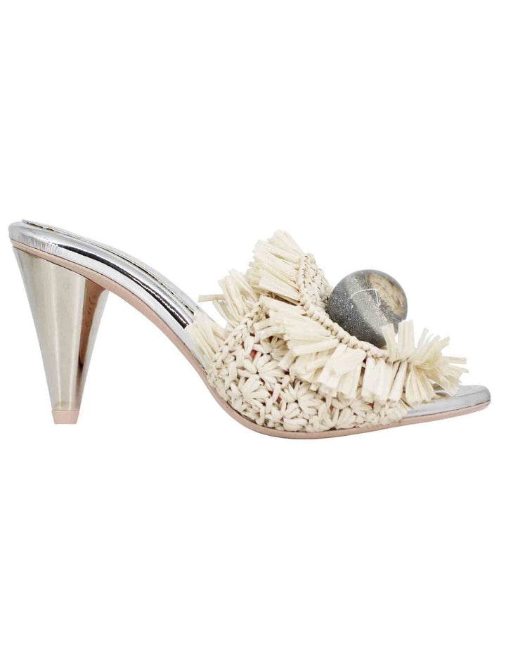 Spatarella Sandali donna in rafia beige con gioiello e tacco alto in argento Nuovi prodotti