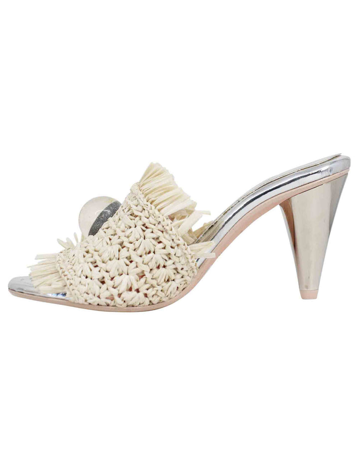 Spatarella Sandali donna in rafia beige con gioiello e tacco alto in argento Nuovi prodotti