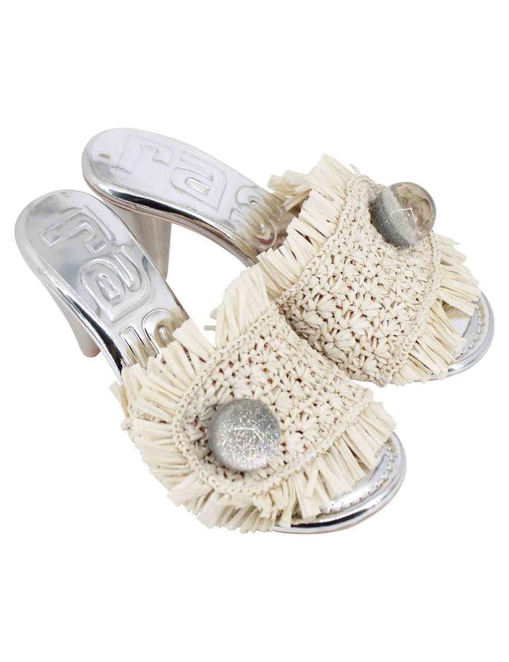 Spatarella Sandali donna in rafia beige con gioiello e tacco alto in argento Nuovi prodotti