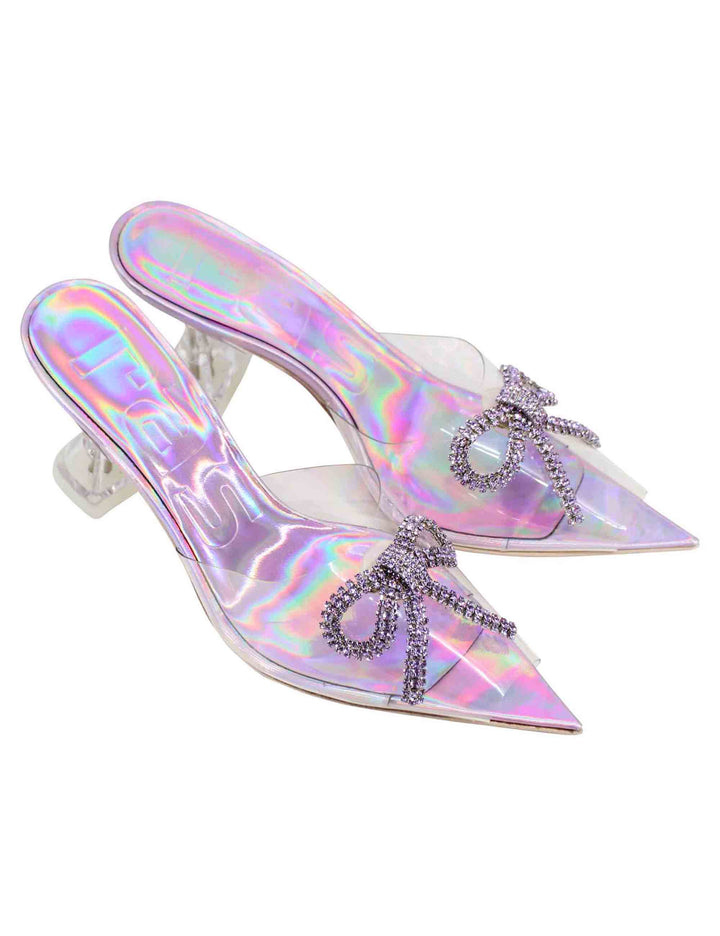 Spatarella Sandali donna in plexy trasparente con fiocco in strass lilla Comprane uno, ottenene uno gratis