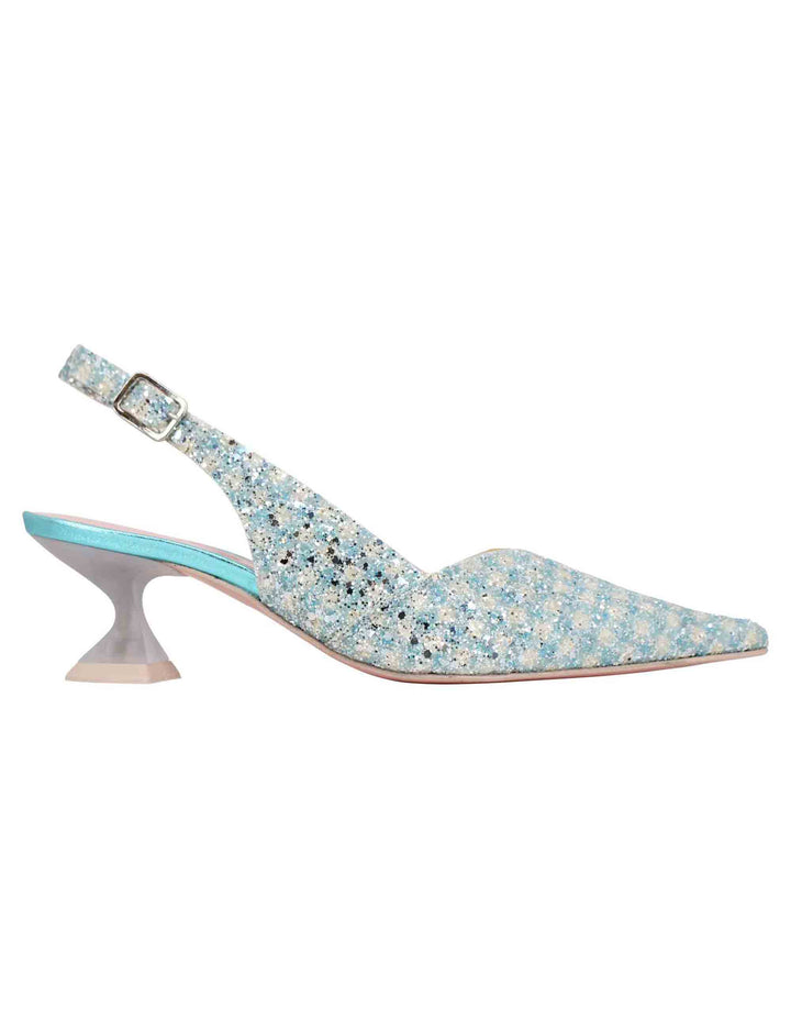 Spatarella Decollete slingback donna in tessuto verde con punta a punta Offerte speciali