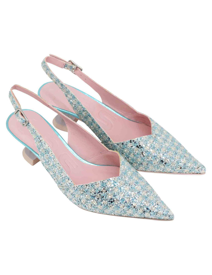 Spatarella Decollete slingback donna in tessuto verde con punta a punta Offerte speciali
