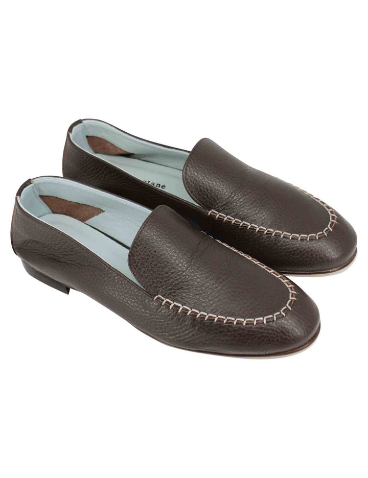 Spatarella Mocassini donna in pelle testa di moro con suola in cuoio Sconti VIP