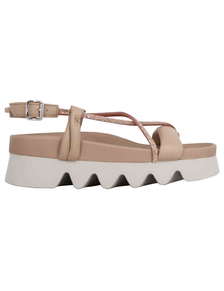 Spatarella Sandali infradito donna in pelle beige con cinturini in strass e suola carrarmato Super Saving Price