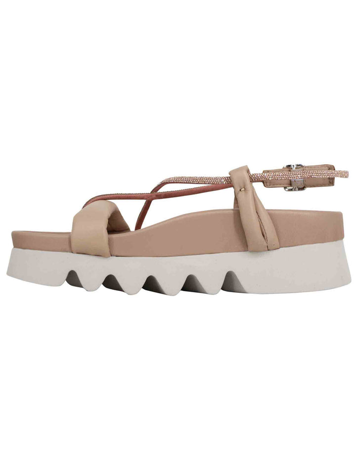 Spatarella Sandali infradito donna in pelle beige con cinturini in strass e suola carrarmato Super Saving Price