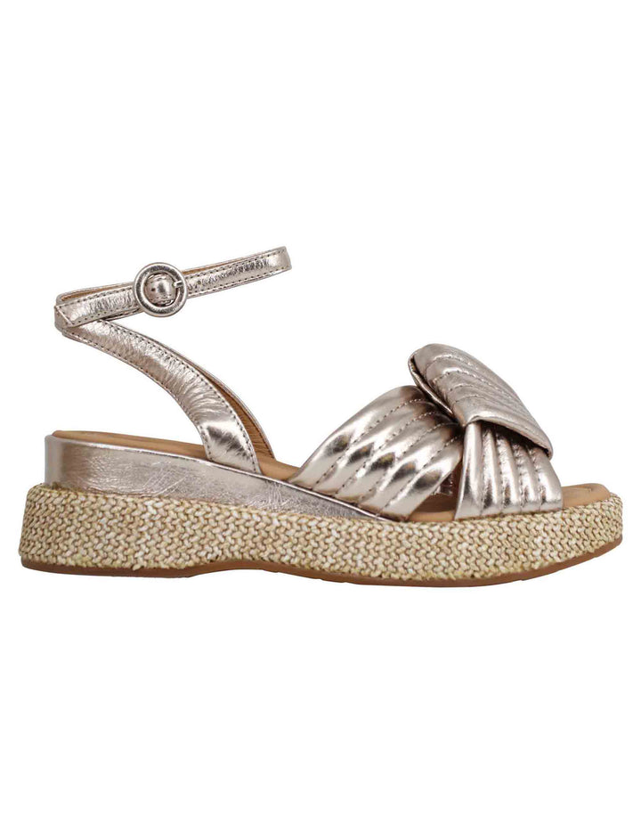 Spatarella Sandali donna in pelle laminata platino con zeppa in corda e cinturino alla caviglia Offerta settimanale