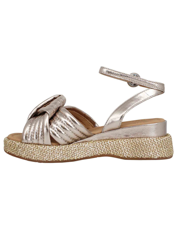 Spatarella Sandali donna in pelle laminata platino con zeppa in corda e cinturino alla caviglia Offerta settimanale