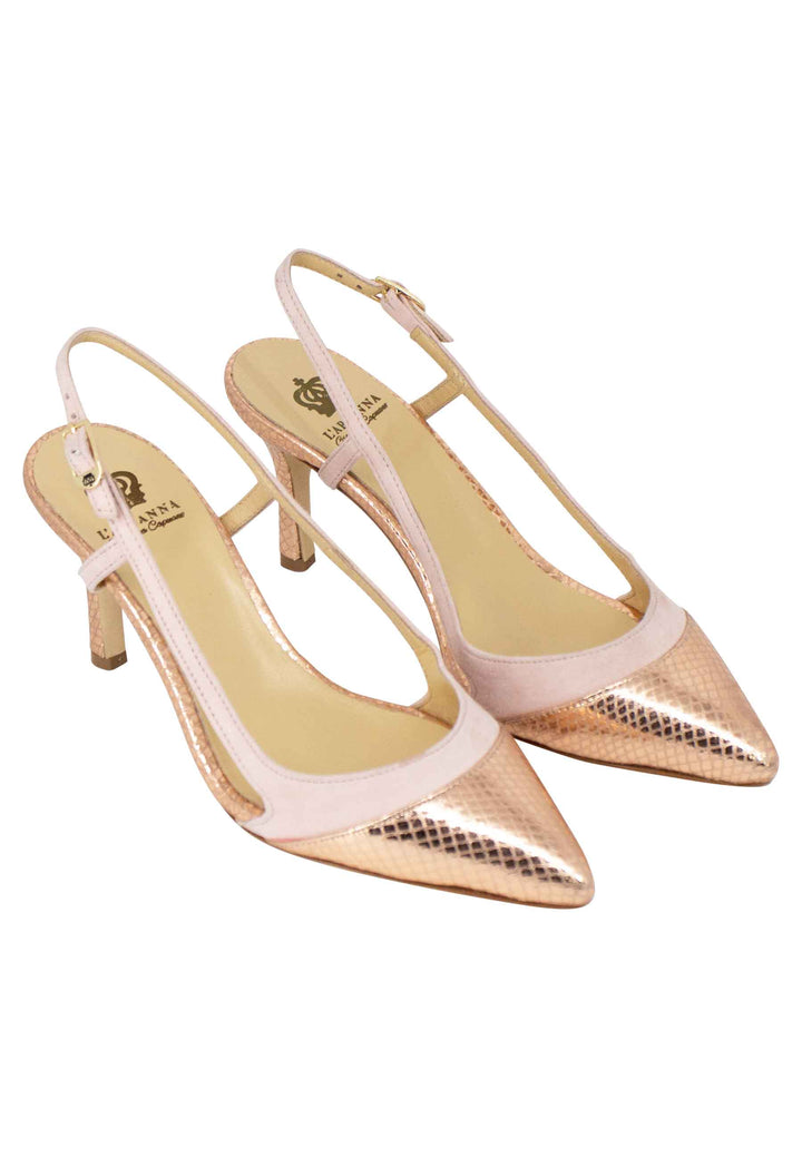 Spatarella Decollete slingback donna in pelle e camoscio nude tacco alto Rilascio limitato