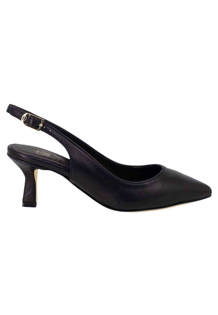 Spatarella Decollete slingback donna in pelle nera suola in cuoio Ultimi tre giorni