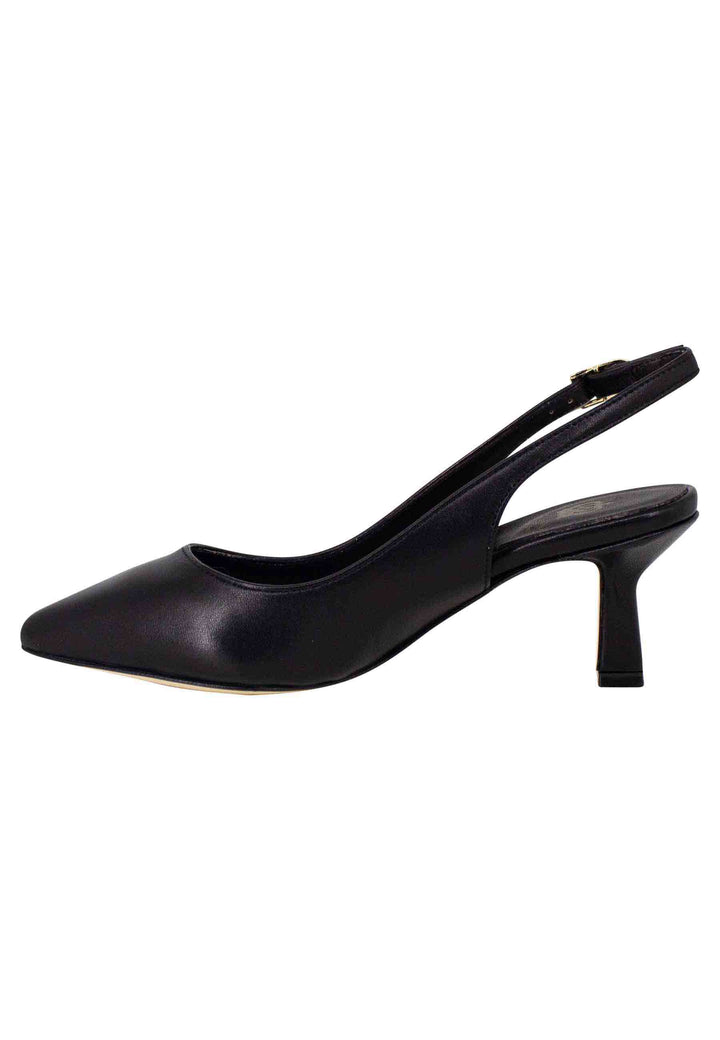 Spatarella Decollete slingback donna in pelle nera suola in cuoio Ultimi tre giorni