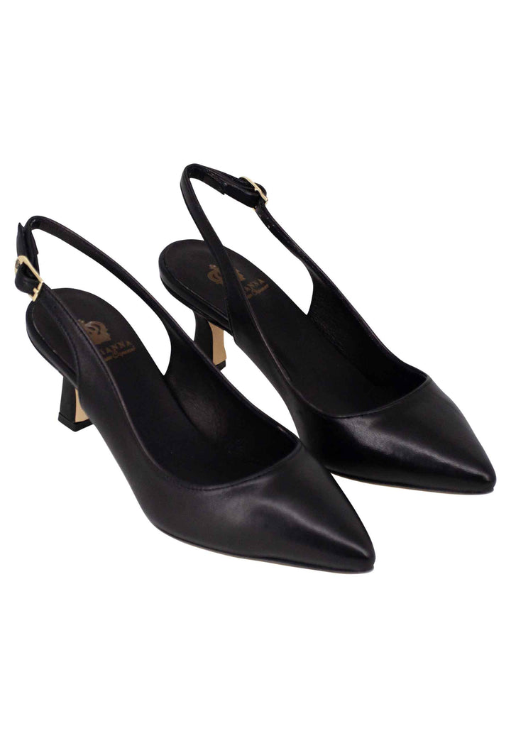 Spatarella Decollete slingback donna in pelle nera suola in cuoio Ultimi tre giorni