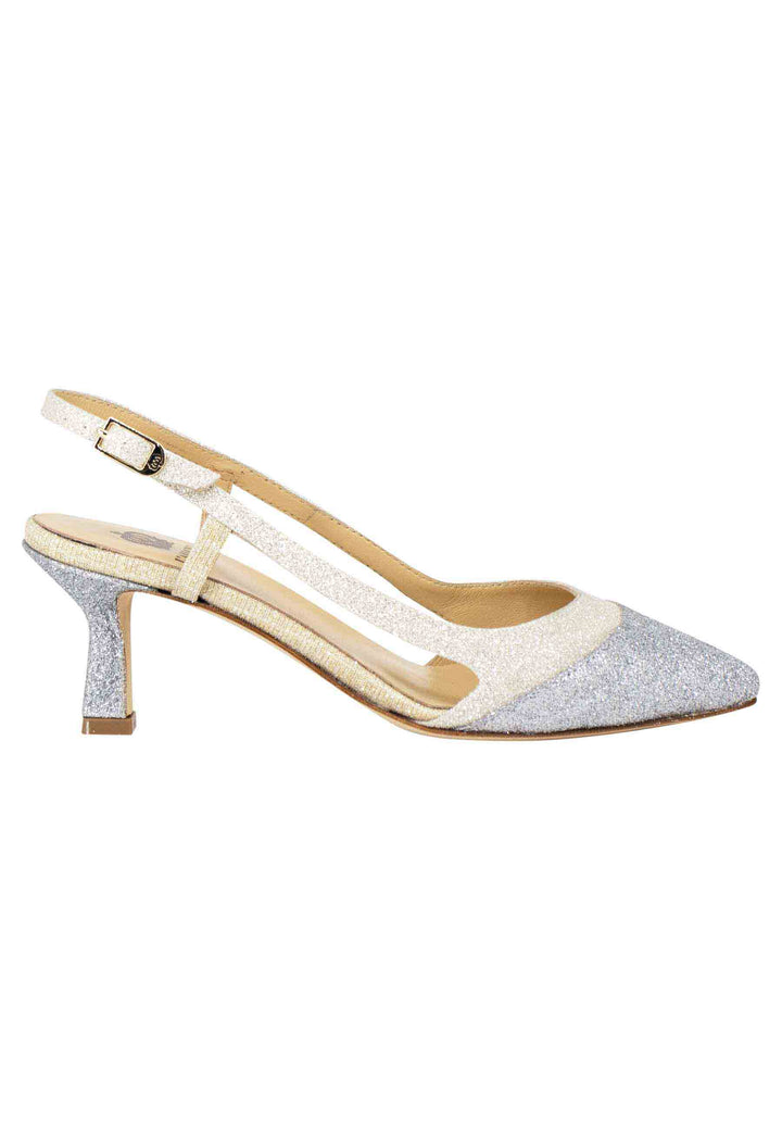 Spatarella Decollete slingback donna in tessuto argento e oro Latest stili