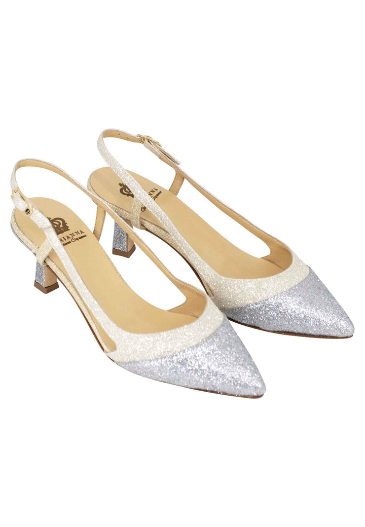 Spatarella Decollete slingback donna in tessuto argento e oro Latest stili