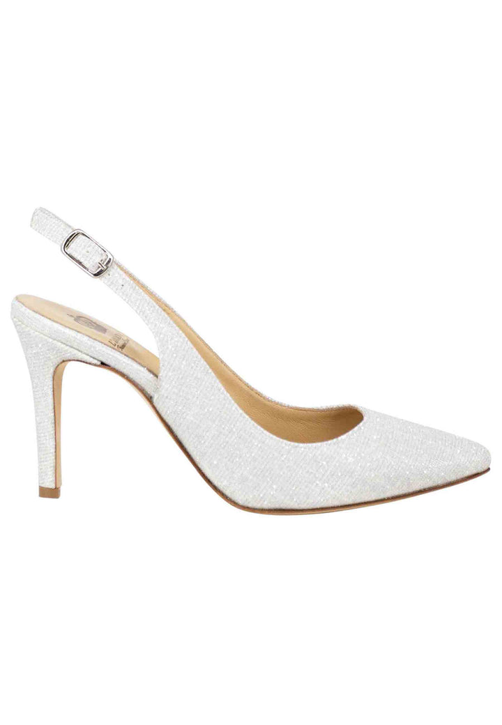 Spatarella Decollete slingback donna in tessuto glitter bianco tacco alto Ultimi due giorni