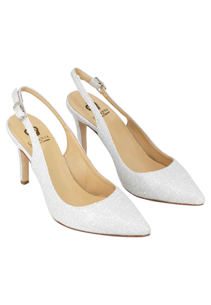 Spatarella Decollete slingback donna in tessuto glitter bianco tacco alto Ultimi due giorni