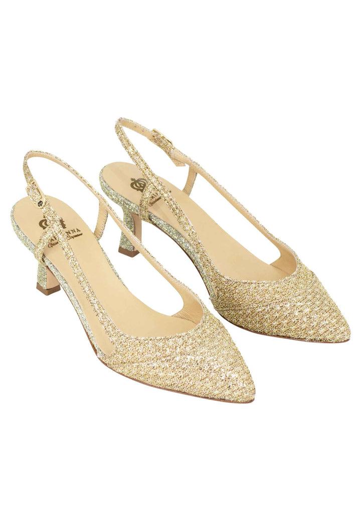 Spatarella Decollete slingback donna in tessuto platino e oro Promozione temporanea