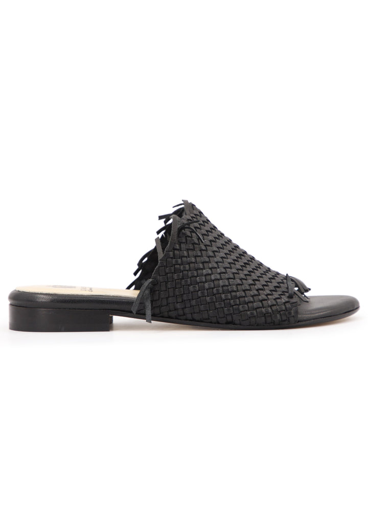 Spatarella Sandali bassi donna in pelle intrecciata nera Fino al 50% di sconto
