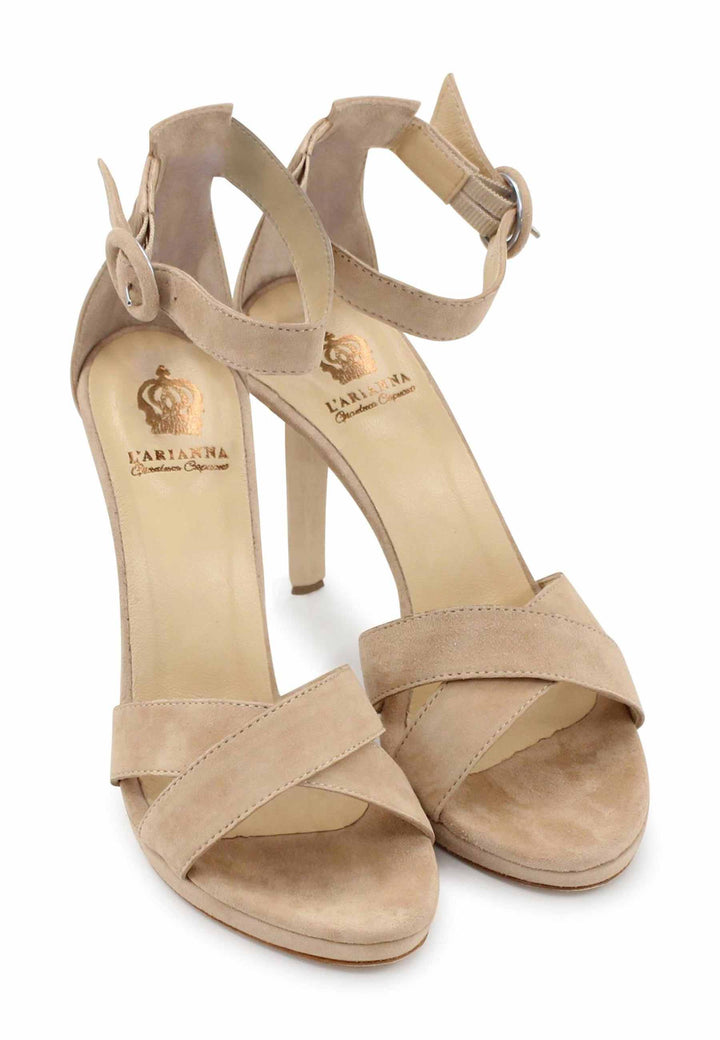 Spatarella Sandali donna in camoscio nude con tacco alto e cinturino alla caviglia Fino al 65% di sconto