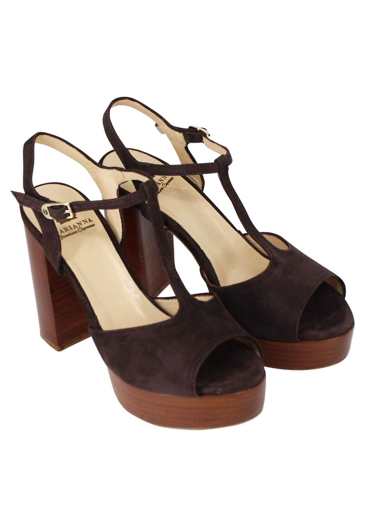 Spatarella Sandali donna in camoscio testa di moro con cinturino tacco alto e plateau Only for today