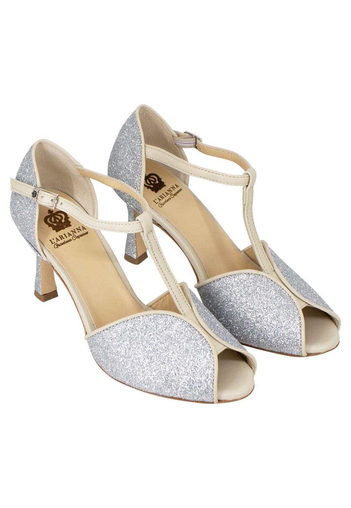 Spatarella Sandali donna in glitter e pelle argento con tacco alto Sostegno trimestrale