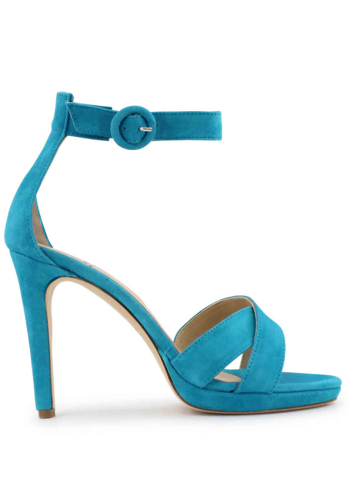 Spatarella Sandali donna in pelle azzurra con tacco alto e cinturino alla caviglia Fino al 55% di sconto