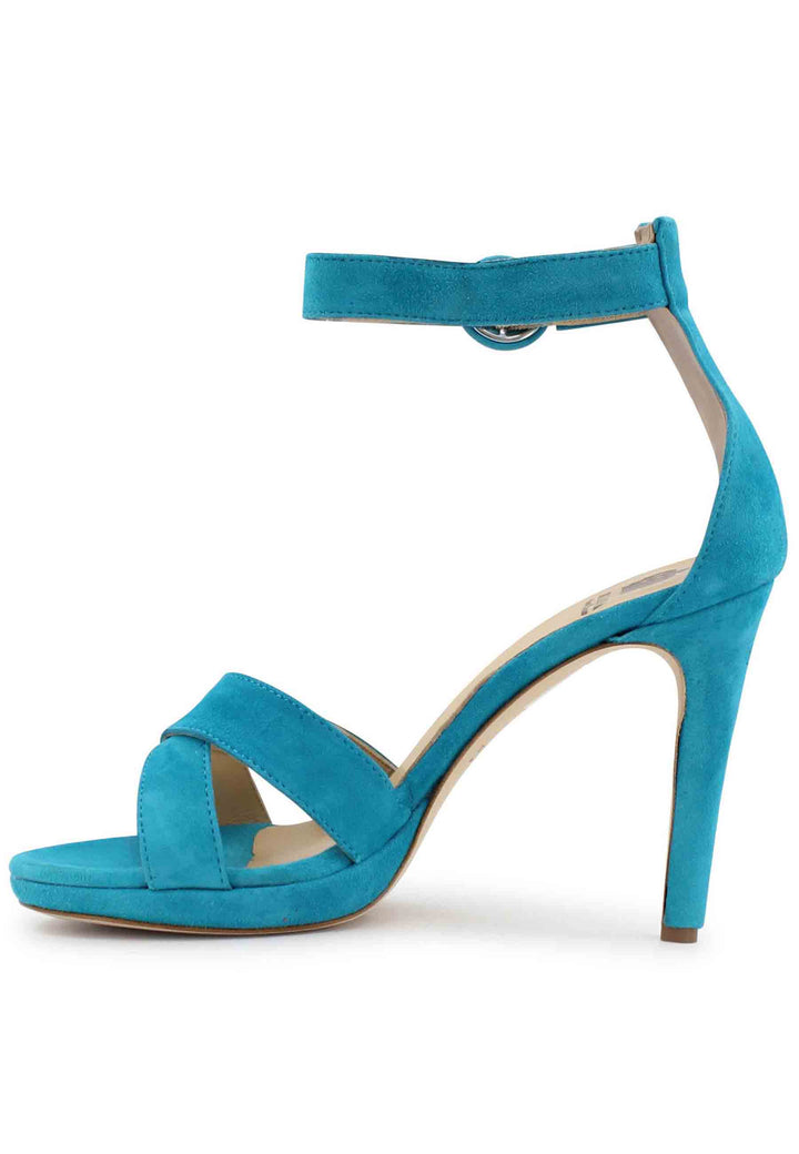 Spatarella Sandali donna in pelle azzurra con tacco alto e cinturino alla caviglia Fino al 55% di sconto