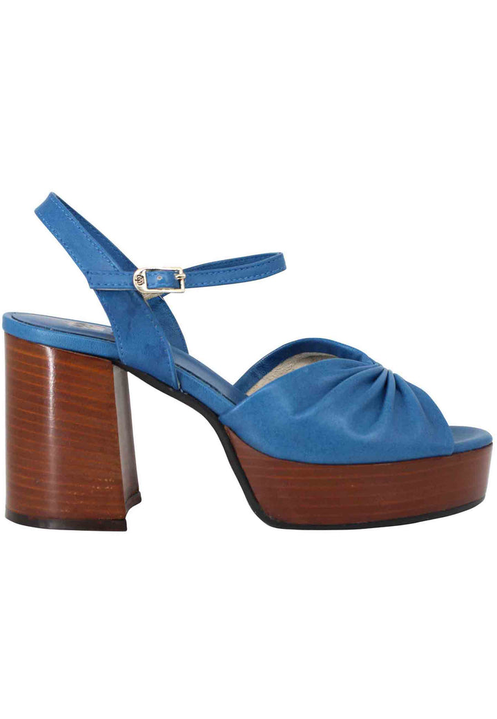Spatarella Sandali donna in pelle blu con tacco e plateau in cuoio Discount Store per i nuovi prodotti