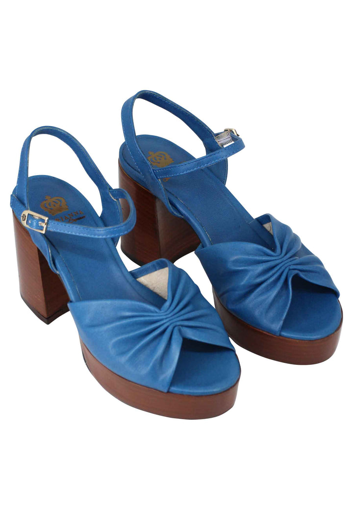 Spatarella Sandali donna in pelle blu con tacco e plateau in cuoio Discount Store per i nuovi prodotti