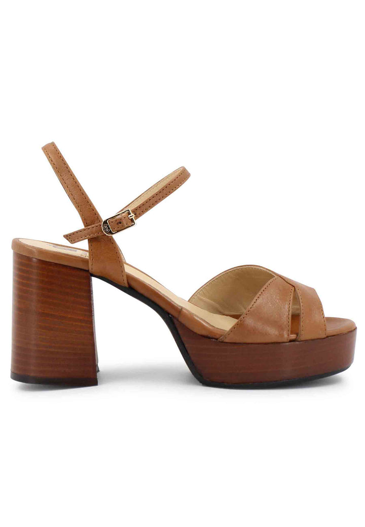 Spatarella Sandali donna in pelle cuoio con cinturino e tacco e plateau in cuoio Solo un giorno rimasto