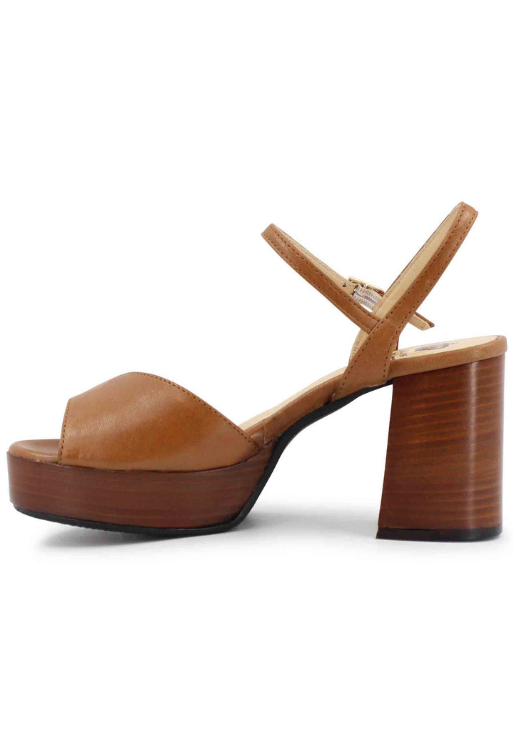 Spatarella Sandali donna in pelle cuoio con cinturino e tacco e plateau in cuoio Solo un giorno rimasto