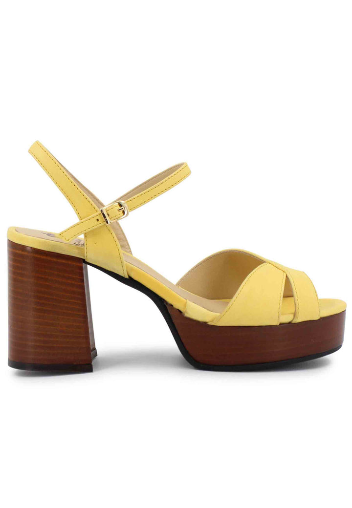 Spatarella Sandali donna in pelle gialla con cinturino e tacco e plateau in cuoio Super sconto