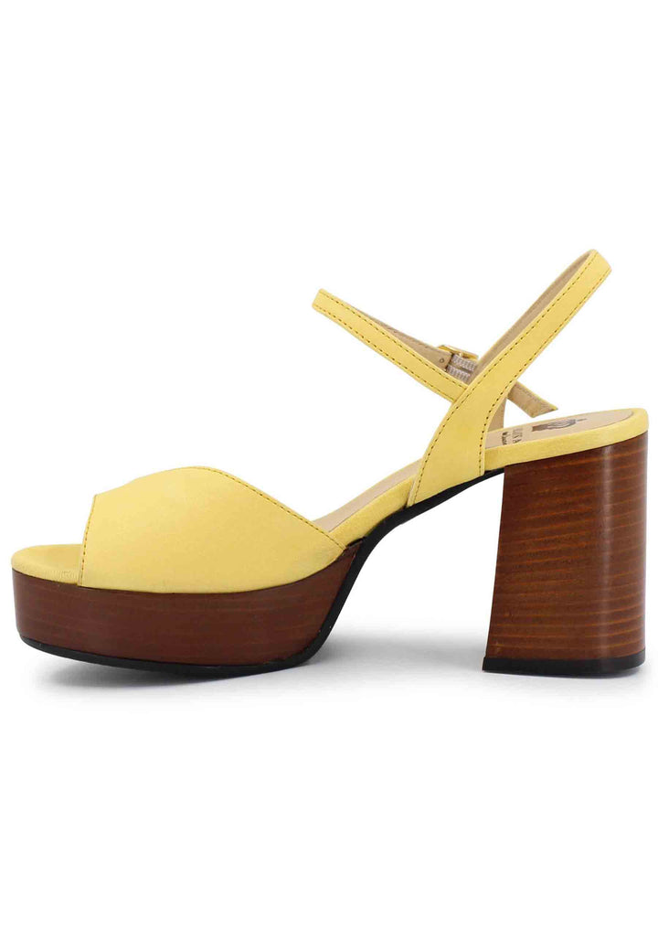 Spatarella Sandali donna in pelle gialla con cinturino e tacco e plateau in cuoio Super sconto