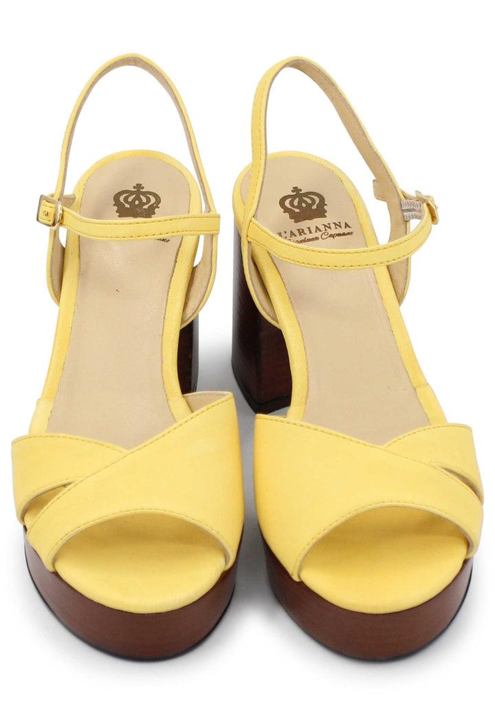 Spatarella Sandali donna in pelle gialla con cinturino e tacco e plateau in cuoio Super sconto