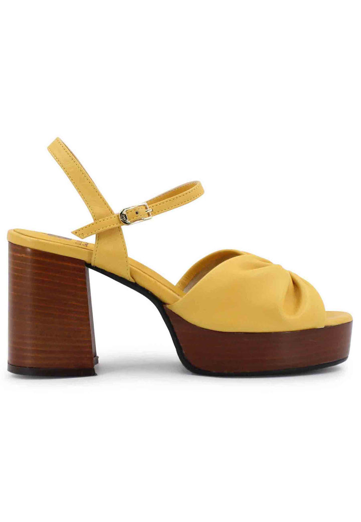 Spatarella Sandali donna in pelle gialla con tacco e plateau in cuoio Enormi sconti