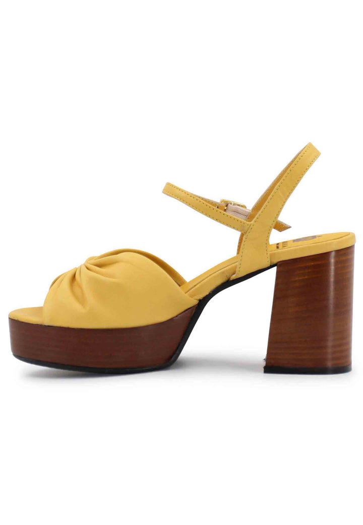 Spatarella Sandali donna in pelle gialla con tacco e plateau in cuoio Enormi sconti