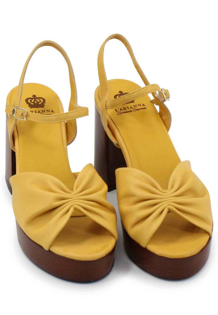 Spatarella Sandali donna in pelle gialla con tacco e plateau in cuoio Enormi sconti