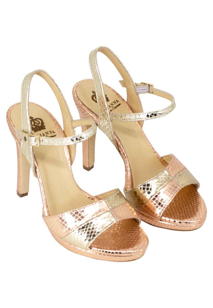Spatarella Sandali donna in pelle laminata rosa cipria con cinturino alla caviglia tacco alto e plateau Esporta salva