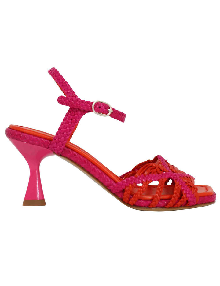 Spatarella Sandali donna in pelle intrecciata fuxia con cinturino alla caviglia e punta quadra Prezzo Ridotto