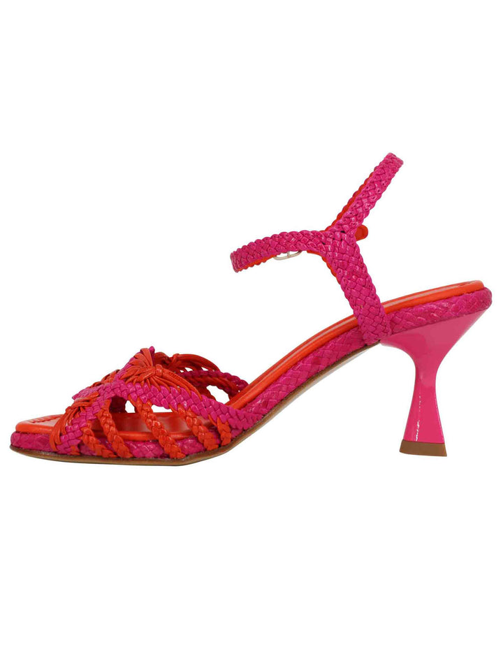 Spatarella Sandali donna in pelle intrecciata fuxia con cinturino alla caviglia e punta quadra Prezzo Ridotto